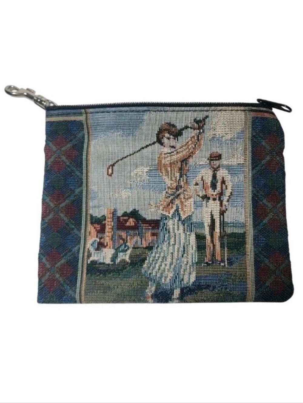 Golfers Golf Lady Golfer Man Small Bag Coin Money Purse Tapestry 6 X 7.5 Vintage